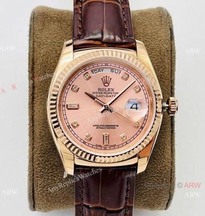 DR Factory Rolex Day date Rose Gold 36mm Copy Watch Swiss 2836 Movement